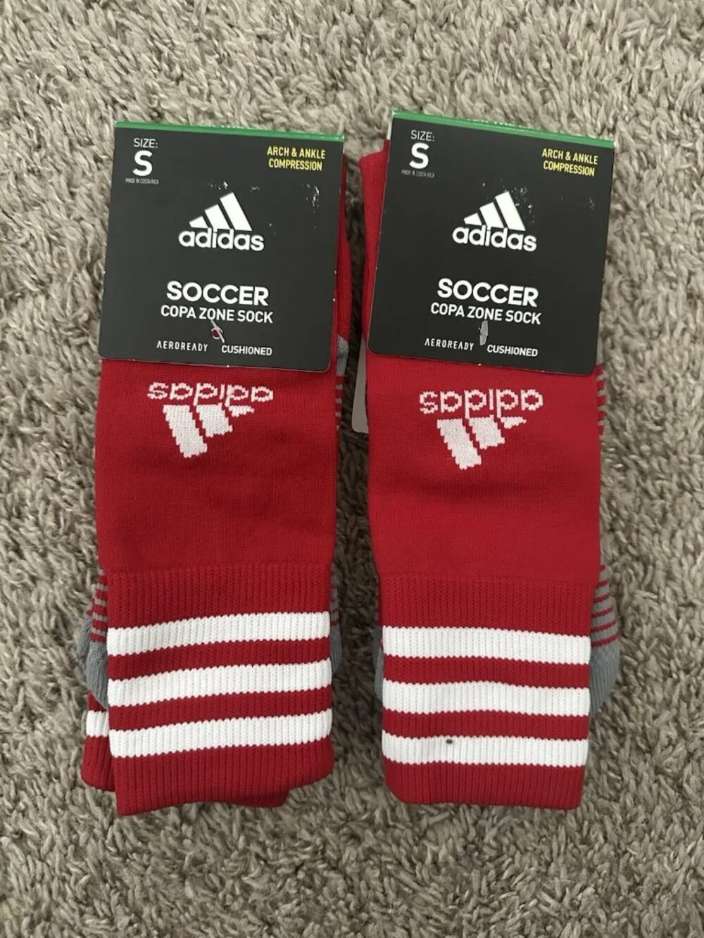 Adidas Copa Zone Cushion Red Athletic Soccer Socks Size Small Pack Of 2